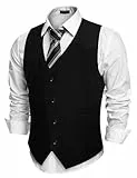 COOFANDY Weste Herren V-Ausschnitt Elegant Klassische Anzugweste Baumwolle Regular Fit Anzug Westen für Hochzeit Groomsmen L