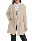 Hanna Nikole Frauen Plus Größe Strickjacke lässig Revers vorne offen Pullover lange Ärmel stricken Mantel mit Tasche 2024 Herbst Outfit Aprikose 48