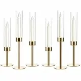 VINCIGANT 6 Stück Kerzenständer Gold, Stabkerzenhalter mit Acryl Lampenschirm für Hochzeit Tischdekoration, Abendessen, Wohnkultur, Höhe 36 cm/41cm/46cm, Geeignet für LED-Kerzen (Ohne Kerzen)