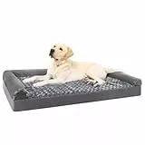 KSIIA Orthopädisches Hundebett Mittelgroße Hunde, 91x68x16cm, Hundesofa Bezug abnehmbar waschbar, Hundecouch mit DREI erhöhte Ränder, rutschfeste Unterseite, Noppenschaumstoff Hundekorb, Grau