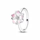 PANDORA Ring Kirschblüte in 925 Sterling Silber mit Emaille, Damen Ring mit drehbarer Blume, Statement Ring, Größe: 54, 194371C01-54