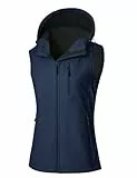 CMTOP Softshell Weste Damen Outdoor Fleece Gefütterter Westen Wasserdichte Winddichte Ärmelloser Jacke Leichte Gilet mit Kapuze, Mehrfach-Tasche für Sports Wandern Laufen(Marineblau,S)