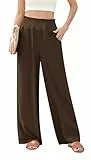BEIGAI Damen Hose Elegante Baggy Weites Bein Hosen Dehnbar Hohe Taille Casual Palazzo Hosen mit Taschen,Kaffee,XL