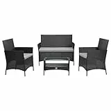 SVITA Brooklyn Gartenmöbel Poly Rattan Sitzgruppe Essgruppe Set Sofa-Garnitur Lounge Schwarz