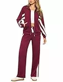 Terecey Trainingsanzug Damen Set Jogginganzug Zweiteiler Frauen Sport Anzug Freizeitanzug Stehkragen Jacke mit Taschen & Kordelzug Sporthose Winter Tracksuit Herbst Loungewear, Mahagonirot XXL