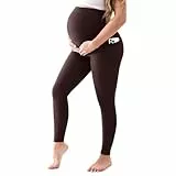 Walifrey Women's Maternity Leggings， High Waist Opaque Comfortable Pregnancy Brown Leggings M