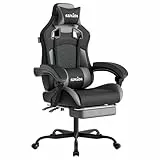 SUKIDA Gaming Stuhl, Ergonomischer Gaming-Stuhl mit Fußstütze, Racing Gaming Chair Kopfstütze Verstellbarer Computerstuhl Höhenverstellbar Lendenwirbelstütze für Homeoffice und Gaming Gray