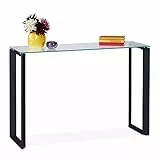 Relaxdays Konsolentisch Glas, schmaler Eingangstisch, HBT: 75 x 110 x 35 cm, Metall Konsole, Flur & Wohnzimmer, schwarz