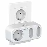 TESSAN Doppelstecker für Steckdose, Mehrfachsteckdose mit USB C, 3600W Mehrfachstecker für Steckdose, Steckdosenadapter 3fach, USB Mehrfachstecker passend für Büro, Mehrfachsteckdose ohne Kabel Weiß