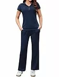 Aottori Freizeitanzug Damen Zweiteiler Hausanzug Sommer Outfits Tracksuit Kurzarm 2 teiler Jogginganzug Trainingsanzug Sport Lounge Set Elegant Loungewear Homewear Marine XL