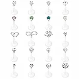 Aroncent 20PCS Lippenpiercing Labret Stecker Monroe Tragus 16G Kunststoff Piercing Nasen Stud 6mm/8mm