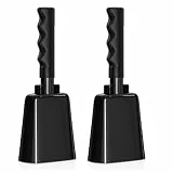 2 Stück Stahl Kuhglocke, 23cm Kuhglocke mit Griff Groß Kuh Glocke Jubelnde Handglocke Laute Glocke für Fußballspiel Sportveranstaltungen Party Bauernhof Ranch (Schwarz)
