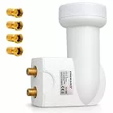 Premium X Twin LNB - 2Fach - für 2 Teilnehmer - 4K Full HD - mit Wetterschutz und LTE Filter + 4X F-Stecker für Satellitenschüssel Digital TV Fernseher SAT Receiver - Weiß