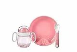 Mepal – Baby 3er Geschirrset Mio – Inklusive auslaufsicherem Trinkbecher, Lernteller & Lernlöffel – Spülmaschinengeeignet & BPA frei – 3er Set – Deep pink