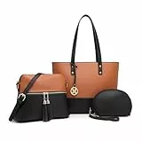 Miss Lulu Handtasche Damen Set Henkeltasche Sets große Frauen Shopper Bag Umhängetasche mit Quaste Geldbörse mit verstellbare Schulterrie handbags for women für Schule Arbeit Reise als Geschenk