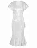 GRACE KARIN Partykleid Damen Cocktail Kleid Damen Winter Abendkleid Damen Elegant Kurzarm V-Ausschnitt SLIN fit XL Silber-2