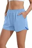 Ekouaer Damen Badeshorts Badehose Boxer Liner Hoch Taille Schwimmhose Boardshorts mit Taschen Sportshorts Hellblau S