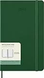 Moleskine Wochenplaner, Wochenagenda 2026 12 Monate mit Platz für Notizen, mit festem Einband und Gummibandverschluss, Großformat 13x21, Farbe Grün