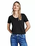 STREET ONE Damen A322897 Basic T-Shirt in Unifarbe, Black, 42