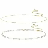 Nogeqi 2 Stück Bauchkette Gold, Körperkette, Kettengürtel, Waist Chain, Boho Body Chain Geschichtete Bauchkette Verstellbare Sexy Bikini Taillenkette Sommer Taillenschmuck für Frauen Sommeroutfits
