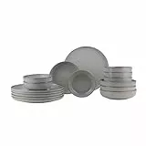 Kütahya Porselen Moderna Geschirrset 18-teilig für 6 Personen – Pearl Grau | Porzellan Tafelservice mit 6x Speiseteller 27 cm, 6x Suppenteller 20 cm & 6x Schalen 15 cm – Spülmaschinengeeignet