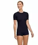 FALKE Damen Baselayer-Shirt Warm Round Neck W S/s Ts Funktionsmaterial schnelltrocknend 1 Stück, Schwarz Black 3000, M