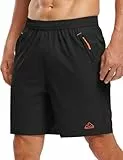 donhobo Sport Shorts Herren Sommer Laufshorts Atmungsaktiv Schnelltrocknend Sporthose Leicht Kurze Hose für Gym Training mit Reißverschlusstasche (Schwarz orange, L)
