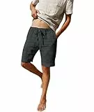 LVCBL Leinen Shorts Herren Kurz Sommer Hose aus Baumwolle Dunkelgrau XL