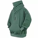 Eocicvvi Pullover Herren Rollkragen Hip Hop Fleece Pulli Kapuzenpullover Hoodie Sweater Sweatshirt Mit Kapuze Oversize Urban(Grün,M)