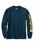 Carhartt Relaxed Fit Schweres Langarm-T-Shirt mit Grafik und Logo-Ärmeln für Herren, Blau, L