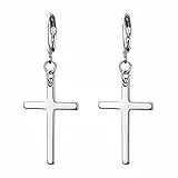 Flongo Kreuz-Ohrringe lange Creolen klein Ohrrringe aus Edelstahl Gold Silber Schwarz Damen-Ohrringe Hip Hop Unisex 1 Paar silber / schwarz