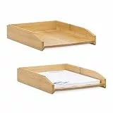 Relaxdays Briefablage 2er Set, aus Bambus, DIN A4 Größe, stapelbare Dokumentenablage, für Schreibtisch und Büro, Natur