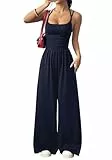 TFNOSIZE Damen Jumpsuit One Piece Outfit mit weitem Bein, Rückenfrei, Ärmellos, Spaghettiträger für Sommer, Urlaub, Freizeit Date