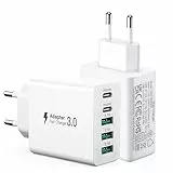2er Pack USB C Ladegerät 50W, 5 Ports Mehrfach USB Stecker mit【2 USBC+3 USBA】, 50W Netzteil Wand-Ladegerät, Fast Charge PD 3.0 Power Adapter Kompatibel mit iPhone 12/13/14/15/Galaxy S25/Handys/Tablets