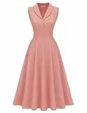 Berylove Cocktailkleid Damen Elegant 50er Vintage Kleid Abendkleid Midi Rockabilly Kleider Damen Elegant Swing Cocktailkleid BLP8008 Blush L