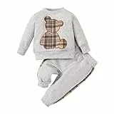 PATPAT Baby Jungen Mädchen Outfit Set: Sweatshirt mit Bär Applikation + Hose 2 Teiliges Baby Jogginganzug Kleidung Langarm Freizeit Trainingsanzug Geschenk für Weihnachten Geburtstag 18-24 M