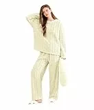 POWER FLOWER Damen Flauschiges Fleece-Pyjama-Set – Lockerer Plüsch-Pullover und Hose, 2-teiliges gemütliches Schlafanzug-Set für den Winter (L-XL, LY217-Green)