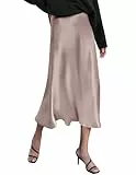 Zeagoo Damen High Waist Midi Satin Seide Rock Reißverschluss Casual Seidiger Business Bleistiftrock Party Rock Champagner XS