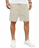 LVCBL Lässige Leinen Shorts für Herren Klassische Passform mit Taschen Khaki XL