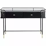 Kare Design Konsole Fence, Schwarz, Wandkonsole, Konsolentisch, Gestell aus Stahl mit Deckplatte aus EGS Sicherheitsglas, 2 Schubläden, 80x120x40 cm (H/B/T)
