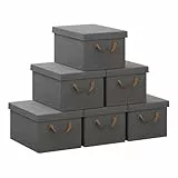 WOLTU Faltbare Aufbewahrungsboxen 6 Stück, Stoffboxen mit Deckel, Aufbewahrungskörbe für Kleidung, Bettdecke, Spielzeug, Grau, 38x27x20cm