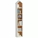 YITAHOME Bücherregal 6 Etagen Weiß Gestell + Eiche Optik | Platzsparend Design für Wohnzimmer & Büro | 180 x 23,5 x 30 cm (BxHxT)