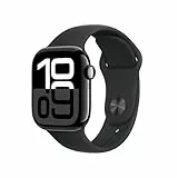Apple Watch Series 10 (GPS 42 mm) Smartwatch mit Aluminiumgehäuse in Diamantschwarz und Sportarmband in Schwarz (S/M). Fitnesstracker, EKG App, Always-On Retina Display, Wasserschutz