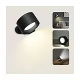 Feallive LED Wandleuchte Innen, Wandlampe mit Akku 1 Stück,Touch Control 3 Helligkeitsstufen, 360° drehbare, für Wohnzimmer Schlafzimmer TreppenhausFlur kabellose wandleuchten Schwarz
