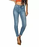 Nina Carter P077 Damen Skinny Fit Jeanshosen HIGH Waist 7/8 Jeans Used-Look Waschungseffekt (Blau (P077-5), M)