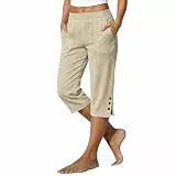 KOG 3/4 Hose Damen Leinenhose Fashion Sommerhosen Leinen Cargohosen Mode Frauen Jogginghose Einfarbig Flauschige Relaxhose Sporthose Arbeitshose Oversize Business Hose Grau L