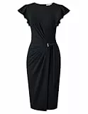 GRACE KARIN Kleider Damen Elegante Rundhals Rüschenärmel Bodycon Kleid Damen Business Outfit Wickelkleid Festliche Etuikleid Knielang Schwarz M