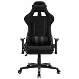 WOLTU Gaming Stuhl Stoff Atmungsaktiver Bürostuhl, Gamer Stuhl 150 kg belastbar, Drehsessel, mit Kopfstütze Lendenkissen Armlehnen verstellbar, Wippfunktion, Mesh-Gewebe, Schwarz