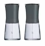 WMF Trend Mühlenset 2tlg, Salz- und Pfeffermühle unbefüllt, Glasbehälter, Keramikmahlwerk, Mühle für Salz und Pfeffer, Gewürze, spülmaschinengeeignet, grau