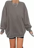 Tongmingyun Sweatshirt Damen Los Angeles Pullover Oversized Langarmshirt Rundhals Pulli Basic Loose Tops Ohne Kapuze Teenager Vintage Oberteile Shirts Grau L